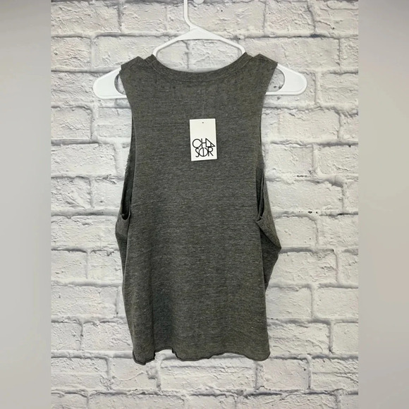 NWT Chaser Skull Top Hat Grey Tank Front Tie Halloween Size M - Picture 5 of 8